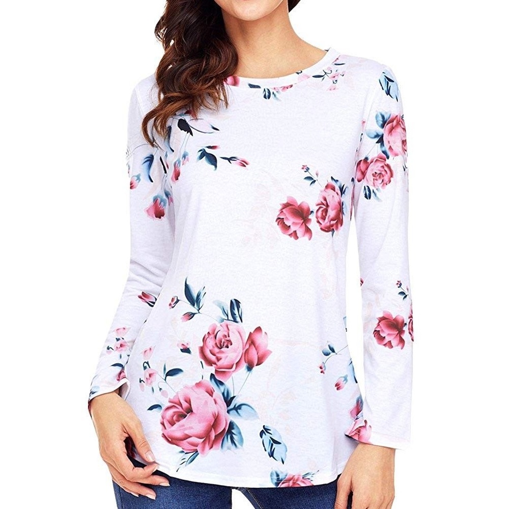 12 PM by Mon Ami Floral Long Sleeve Tee - Size S, White/Pink - Picture 14 of 14
